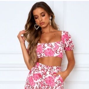 White Fox Floral Print Crop Top